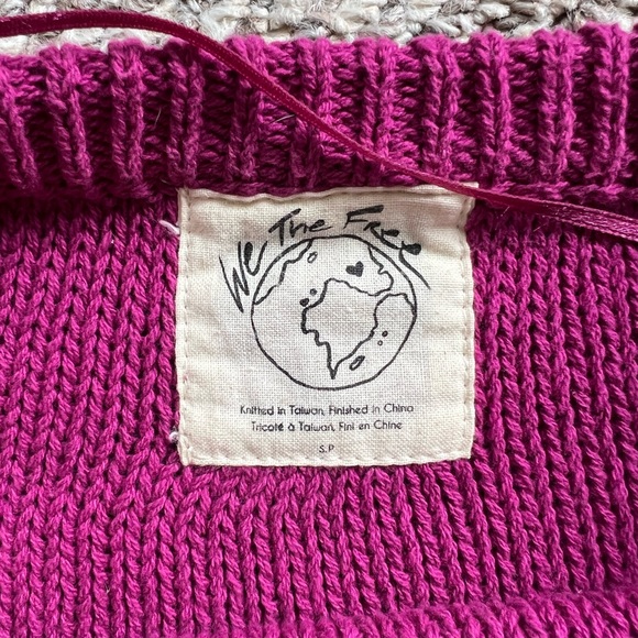 Free People We The Free Inside Out Knit Pullover Sweater Magenta Strut - Picture 4 of 10